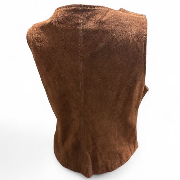 Vintage Nevada Blue Genuine Leather Vest Womens M Brown Zip Western Hippie Boho - Picture 2 of 5
